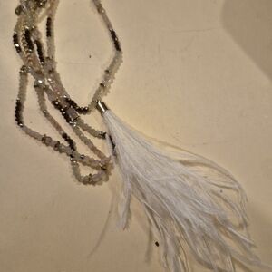 NEW IN BOX Plunder Elegant White and Brown Beaded Necklace with Tassel